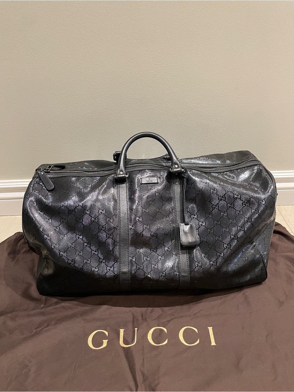 Gucci Black Imprime GG Monogram Travel Weekender/Duffle Bag